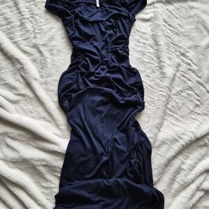 Mother Bee Maternity Elegant Dark Blue Maxi Dress